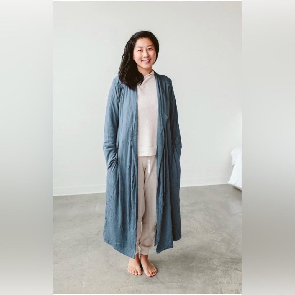 Goumi Long Blue Quilted Robe - Women's Cozy Lounge Wrap